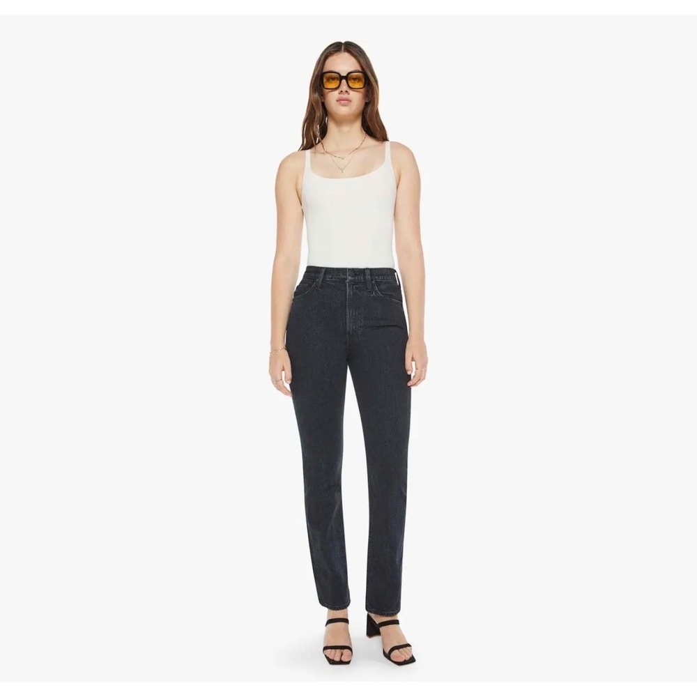 Mother Superior High Waisted Rider Skimp Jeans Whos Sorry Now Black Straight Leg